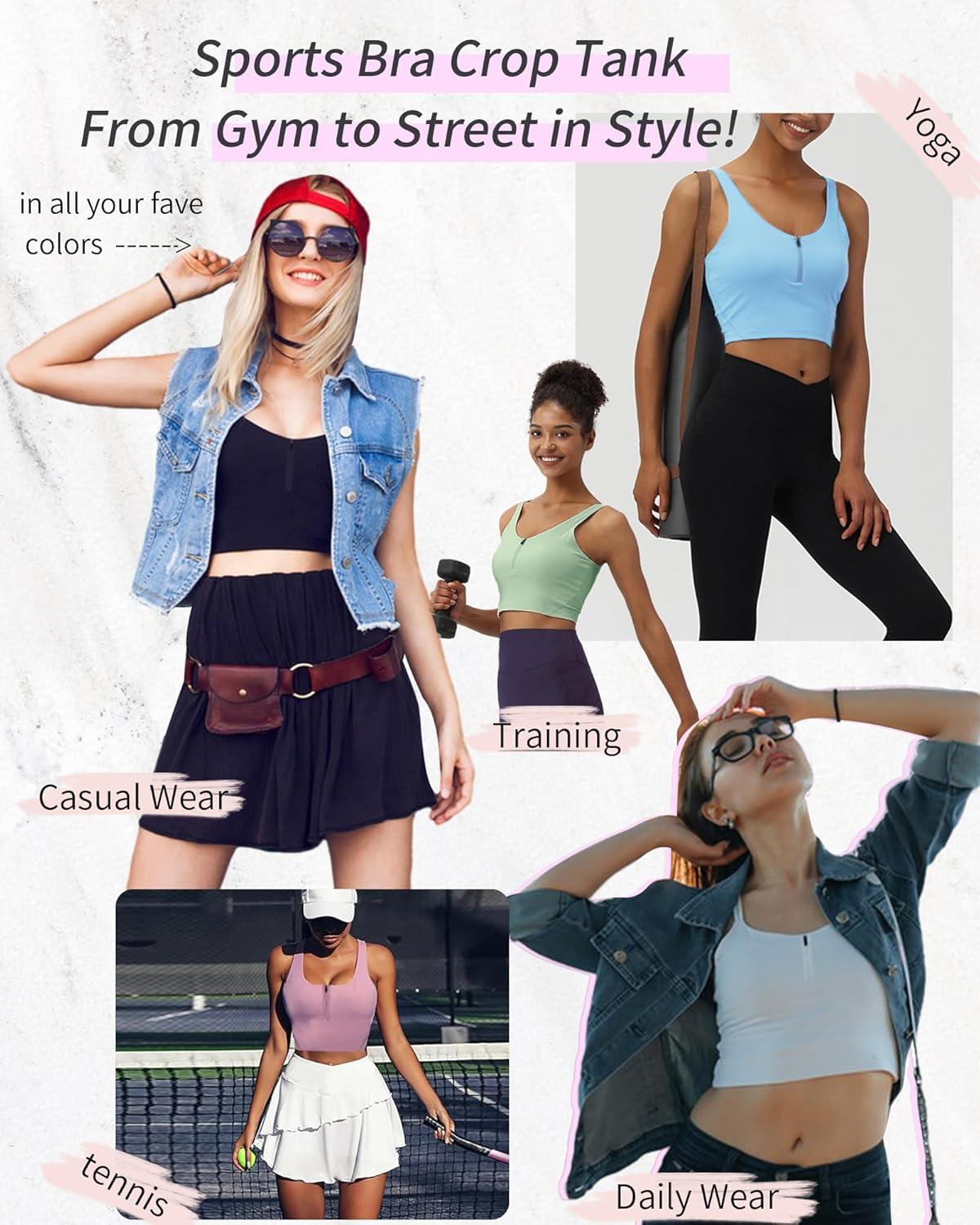 imageHORISUN Sports Bra Longline Zip Front Closure Workout Tops Yoga Crop Tank Top with Built in Bra for WomenVintage Purple