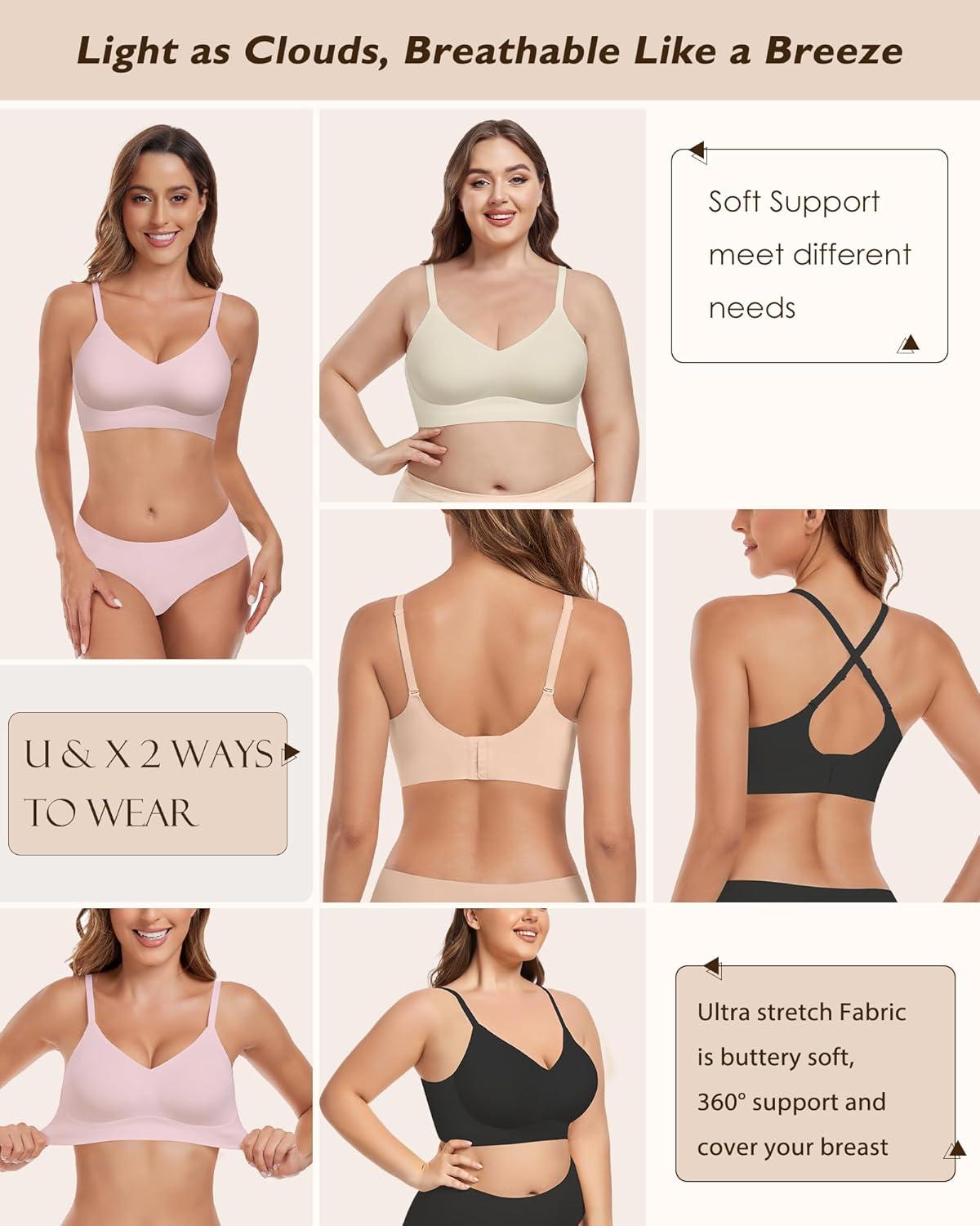 imageHORISUN Womens Comfortable Bra Wireless Padded Full Coverage Support Seamless Bras for WomenVintage Pink