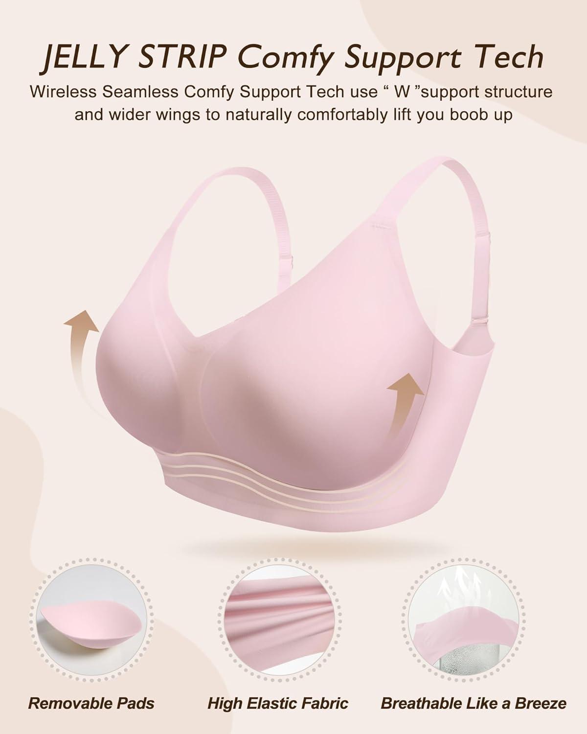 imageHORISUN Womens Comfortable Bra Wireless Padded Full Coverage Support Seamless Bras for WomenVintage Pink