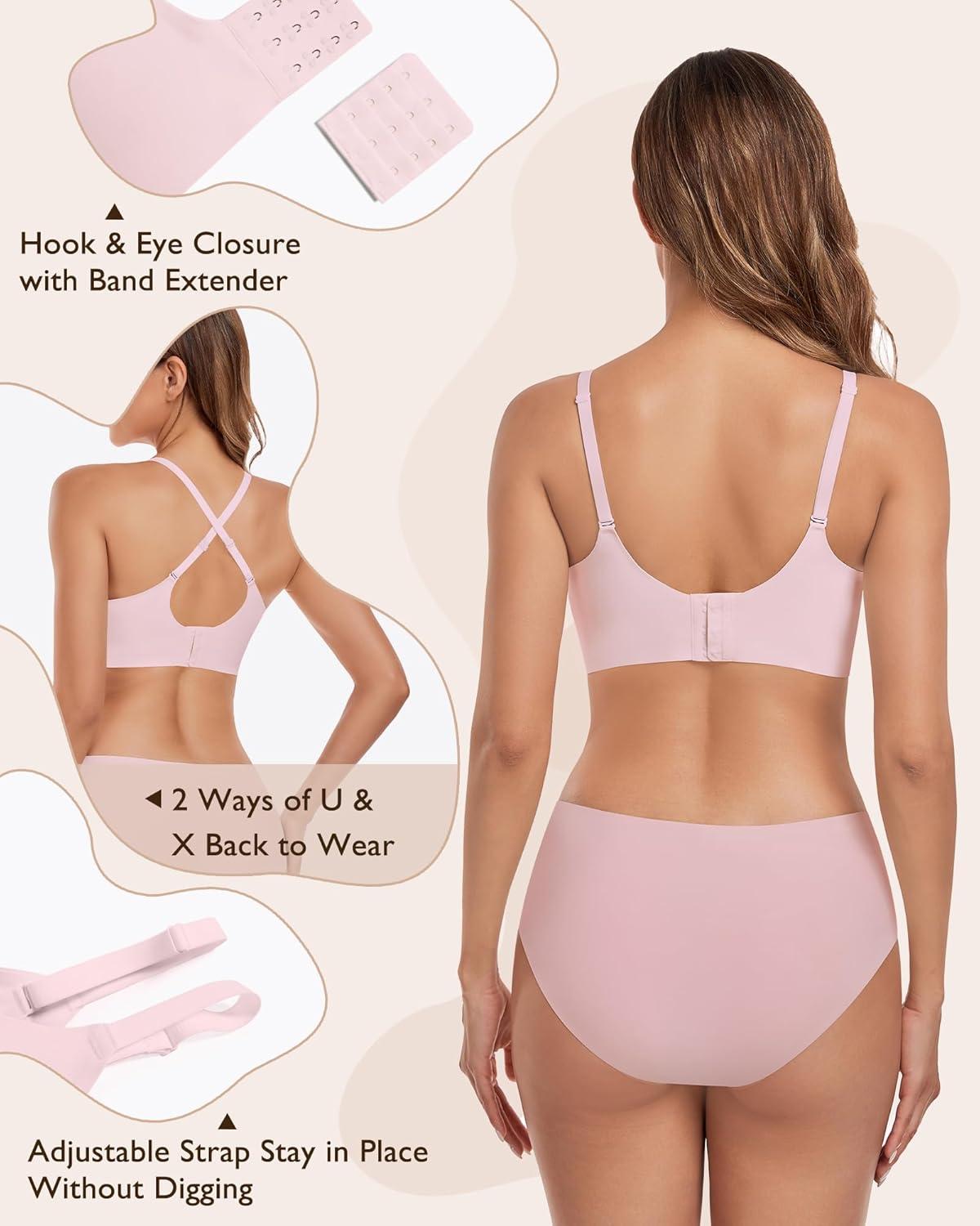 imageHORISUN Womens Comfortable Bra Wireless Padded Full Coverage Support Seamless Bras for WomenVintage Pink