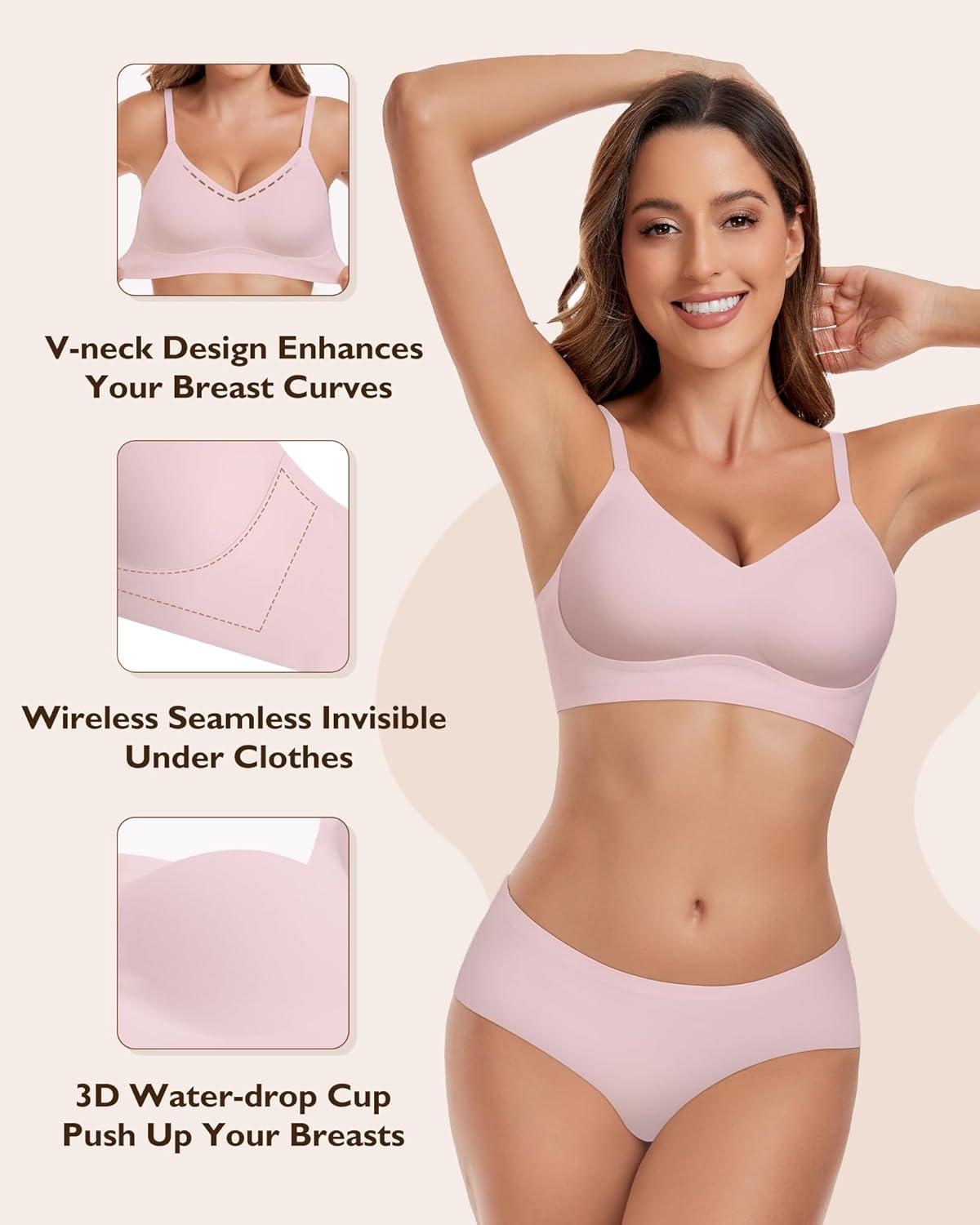 imageHORISUN Womens Comfortable Bra Wireless Padded Full Coverage Support Seamless Bras for WomenVintage Pink