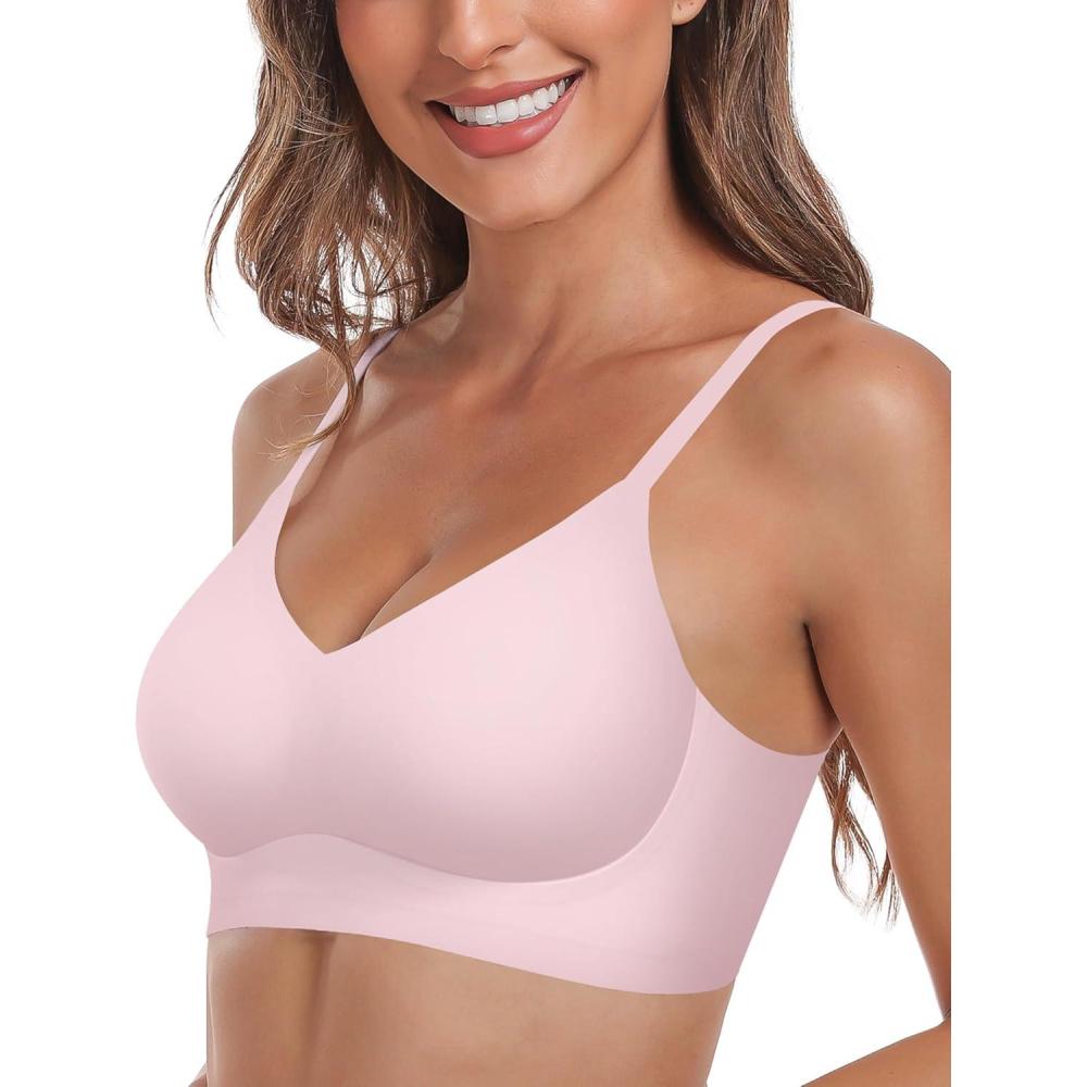 imageHORISUN Womens Comfortable Bra Wireless Padded Full Coverage Support Seamless Bras for WomenVintage Pink