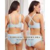 imageHORISUN Bras for Women No Underwire V Neck Scalloped Wireless Push Up Bra with Soft Support Comfort Seamless BralettesLight Blue