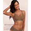 imageHORISUN Seamless Mesh Lace Bras for Women No Underwire Wireless Bras with Support and Lift Full Coverage Deep V BralettesCoffee