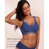 imageHORISUN Seamless Mesh Lace Bras for Women No Underwire Wireless Bras with Support and Lift Full Coverage Deep V BralettesNavy