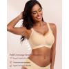 imageHORISUN Seamless Mesh Lace Bras for Women No Underwire Wireless Bras with Support and Lift Full Coverage Deep V BralettesNude