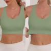 imageHORISUN Sports Bra for Women Longline Padded Strappy Wireless V Neck Full Coverage Sports Bra for WorkoutAvocado Green