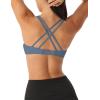 imageHORISUN Women Sports Bras Padded Strappy CrissCross Workout Yoga Bra Twist Front Low Impact Wirefree Crop Tank TopsBlue