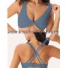 imageHORISUN Women Sports Bras Padded Strappy CrissCross Workout Yoga Bra Twist Front Low Impact Wirefree Crop Tank TopsBlue