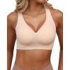 imageHORISUN Women Wireless Bras Seamless Cross Back V Neck No Underwire Bralette Comfort T Shirt BraNude