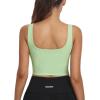 imageHORISUN Womens Sports Bra Longline Padded Wirefree Workout Tops Medium Support Seamless Ribbed Crop Tops Gym Yoga Tank ShirtsGreen