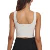 imageHORISUN Womens Sports Bra Longline Padded Wirefree Workout Tops Medium Support Seamless Ribbed Crop Tops Gym Yoga Tank ShirtsIvory White