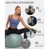 imageHORISUN Womens Sports Bra Longline Padded Wirefree Workout Tops Medium Support Seamless Ribbed Crop Tops Gym Yoga Tank ShirtsMist Blue