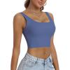 imageHORISUN Womens Sports Bra Longline Padded Wirefree Workout Tops Medium Support Seamless Ribbed Crop Tops Gym Yoga Tank ShirtsMist Blue