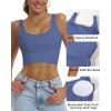 imageHORISUN Womens Sports Bra Longline Padded Wirefree Workout Tops Medium Support Seamless Ribbed Crop Tops Gym Yoga Tank ShirtsMist Blue