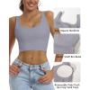 imageHORISUN Womens Sports Bra Longline Padded Wirefree Workout Tops Medium Support Seamless Ribbed Crop Tops Gym Yoga Tank ShirtsMysterious Gray