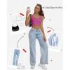imageHORISUN Womens Sports Bra Longline Padded Wirefree Workout Tops Medium Support Seamless Ribbed Crop Tops Gym Yoga Tank ShirtsPink