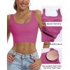 imageHORISUN Womens Sports Bra Longline Padded Wirefree Workout Tops Medium Support Seamless Ribbed Crop Tops Gym Yoga Tank ShirtsPink