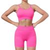imageHORISUN Workout Sets for Women 2 Piece Outfits Gym Shorts Women High Waisted with Adjustable Padded Sports Bra Gym SetsCrisscross Back Pink