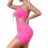 imageHORISUN Workout Sets for Women 2 Piece Outfits Gym Shorts Women High Waisted with Adjustable Padded Sports Bra Gym SetsCrisscross Back Pink