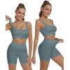 imageHORISUN Workout Sets for Women 2 Piece Outfits Seamless Ribbed Crop Tank Top Sports Bra High Waist Biker Shorts Yoga LeggingsAura Blue