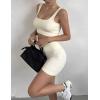imageHORISUN Workout Sets for Women 2 Piece Outfits Seamless Ribbed Crop Tank Top Sports Bra High Waist Biker Shorts Yoga LeggingsClassic Beige