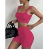 imageHORISUN Workout Sets for Women 2 Piece Outfits Seamless Ribbed Crop Tank Top Sports Bra High Waist Biker Shorts Yoga LeggingsCute Pink