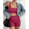 imageHORISUN Workout Sets for Women 2 Piece Outfits Seamless Ribbed Crop Tank Top Sports Bra High Waist Biker Shorts Yoga LeggingsCute Pink