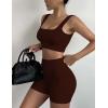imageHORISUN Workout Sets for Women 2 Piece Outfits Seamless Ribbed Crop Tank Top Sports Bra High Waist Biker Shorts Yoga LeggingsGrace Coffee