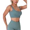 imageHORISUN Workout Sets for Women 2 Piece Outfits Seamless Ribbed Crop Tank Top Sports Bra High Waist Biker Shorts Yoga LeggingsLong Leggings Tanks Blue
