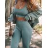 imageHORISUN Workout Sets for Women 2 Piece Outfits Seamless Ribbed Crop Tank Top Sports Bra High Waist Biker Shorts Yoga LeggingsLong Leggings Tanks Blue