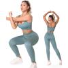 imageHORISUN Workout Sets for Women 2 Piece Outfits Seamless Ribbed Crop Tank Top Sports Bra High Waist Biker Shorts Yoga LeggingsLong Leggings Tanks Blue