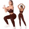 imageHORISUN Workout Sets for Women 2 Piece Outfits Seamless Ribbed Crop Tank Top Sports Bra High Waist Biker Shorts Yoga LeggingsLong Leggings Tanks Coffee