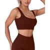 imageHORISUN Workout Sets for Women 2 Piece Outfits Seamless Ribbed Crop Tank Top Sports Bra High Waist Biker Shorts Yoga LeggingsLong Leggings Tanks Coffee