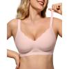 imageHORISUN No Underwire Bras for Women Push Up Scalloped V Neck Wireless Full Coverage Bralette Supportive Comfort Everyday BrasPink