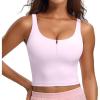 imageHORISUN Sports Bra Longline Zip Front Closure Workout Tops Yoga Crop Tank Top with Built in Bra for WomenPink