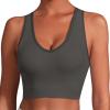 imageHORISUN Sports Bra for Women Longline Padded Strappy Wireless V Neck Full Coverage Sports Bra for WorkoutDark Grey