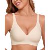imageHORISUN Wireless Seamless Bras for Women Deep V Neck Comfortable Push Up Bra No UnderwireOffwhite