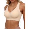 imageHORISUN Women Wireless Bras Seamless Cross Back V Neck No Underwire Bralette Comfort T Shirt BraNude