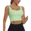 imageHORISUN Womens Sports Bra Longline Padded Wirefree Workout Tops Medium Support Seamless Ribbed Crop Tops Gym Yoga Tank ShirtsGreen