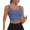 imageHORISUN Womens Sports Bra Longline Padded Wirefree Workout Tops Medium Support Seamless Ribbed Crop Tops Gym Yoga Tank ShirtsMist Blue