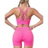 imageHORISUN Workout Sets for Women 2 Piece Outfits Gym Shorts Women High Waisted with Adjustable Padded Sports Bra Gym SetsCrisscross Back Pink