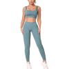 imageHORISUN Workout Sets for Women 2 Piece Outfits Seamless Ribbed Crop Tank Top Sports Bra High Waist Biker Shorts Yoga LeggingsLong Leggings Tanks Blue