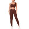 imageHORISUN Workout Sets for Women 2 Piece Outfits Seamless Ribbed Crop Tank Top Sports Bra High Waist Biker Shorts Yoga LeggingsLong Leggings Tanks Coffee