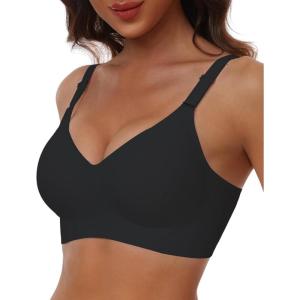 imageHORISUN Comfortable Seamless Full Coverage Bra for Women Wireless Bras with Soft Support Regular and Plus SizeBlack