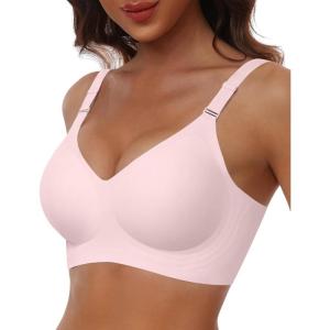 imageHORISUN Comfortable Seamless Full Coverage Bra for Women Wireless Bras with Soft Support Regular and Plus SizePink