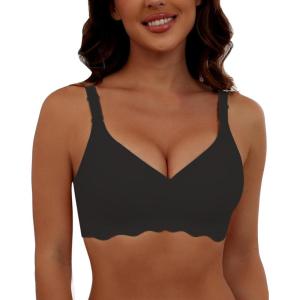 imageHORISUN Comfortable Wireless T Shirt Bra Seamless Push Up Full Coverage Bras for WomenBlack