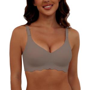 imageHORISUN Comfortable Wireless T Shirt Bra Seamless Push Up Full Coverage Bras for WomenCoffee