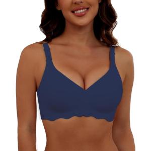 imageHORISUN Comfortable Wireless T Shirt Bra Seamless Push Up Full Coverage Bras for WomenNavy Blue