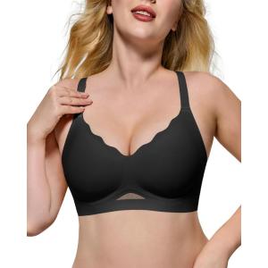 imageHORISUN No Underwire Bras for Women Push Up Scalloped V Neck Wireless Full Coverage Bralette Supportive Comfort Everyday BrasBlack